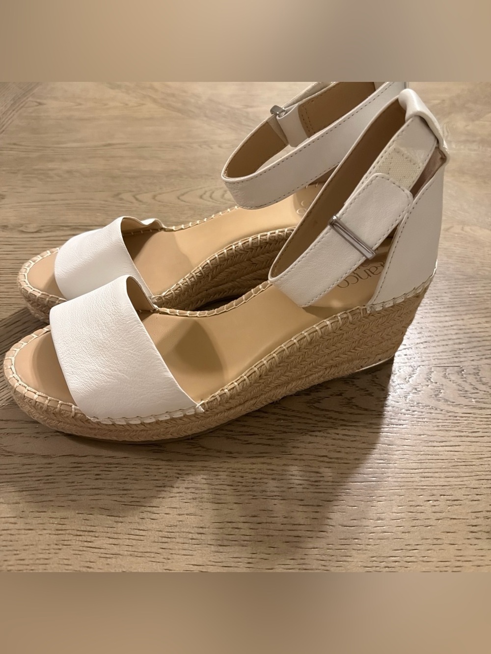 Franco Sarto Leather Espadrille Wedge Heel Sandals Black Size 10
